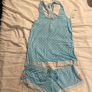 BRAND NEW with tags honeydew intimates 2 piece pajama set blue polka dot small